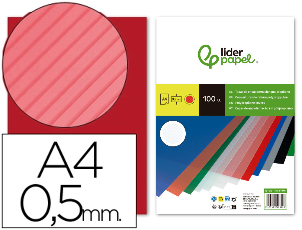 PLAT COUVERTURE LIDERPAPEL PPL RAY LIGNES DIAGONALES 0.5MM A4 DOSSIER RELIURE ROUGE BOTE 100 UNITS