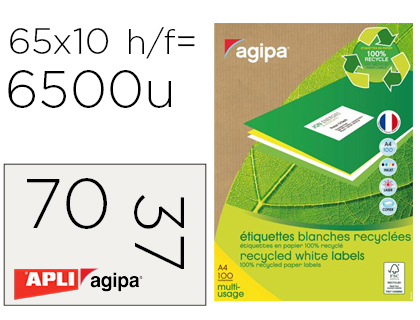 ETIQUETTE ADHESIVE APLI AGIPA MULTI-USAGE 38X21.2MM RECYCLE ACRYLIQUE BOTE 6500 UNITS