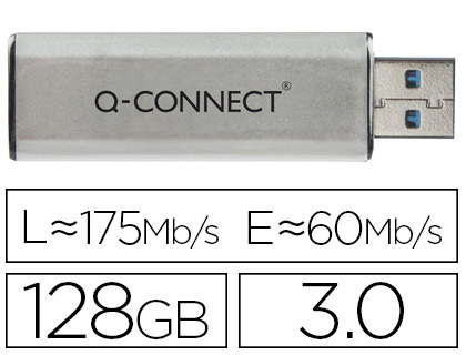 CLÉ USB Q-CONNECT 3.0 128GB LECTURE 50MB/S ÉCRITURE 10-15MB/S RÉTRACTABLE INTERFACE SUPERSPEED 3.0
