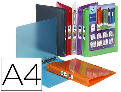 CLASSEUR VIQUEL 4 ANNEAUX PROPYGLASS POLYPROPYLÈNE 5/10E A4 DOS 25MM PERSONNALISABLE COLORIS ASSORTIS