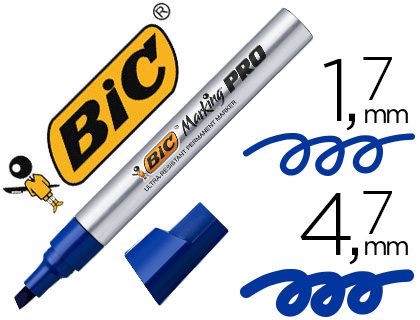 MARQUEUR BIC PERMANENT MARKING PRO POINTE BISEAUTE TRAC 1.7/4.7MM CORPS MTAL COLORIS BLEU