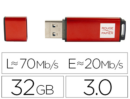 CLE USB ROUGE PAPIER 3.0 32GB LECTURE 70MB/S ECRITURE 20MB/SFLASH COLORIS ROUGE
