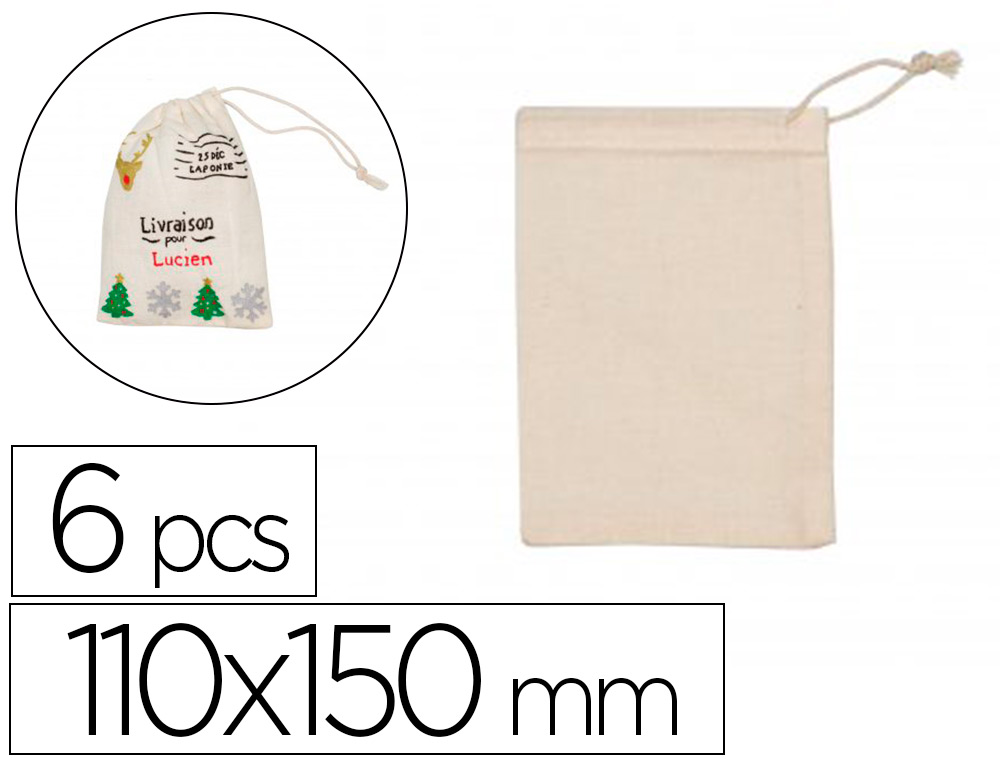 POCHONS SODERTEX EN COTON 150GM2 110X150MM 6 PCS        COLORIS CRU