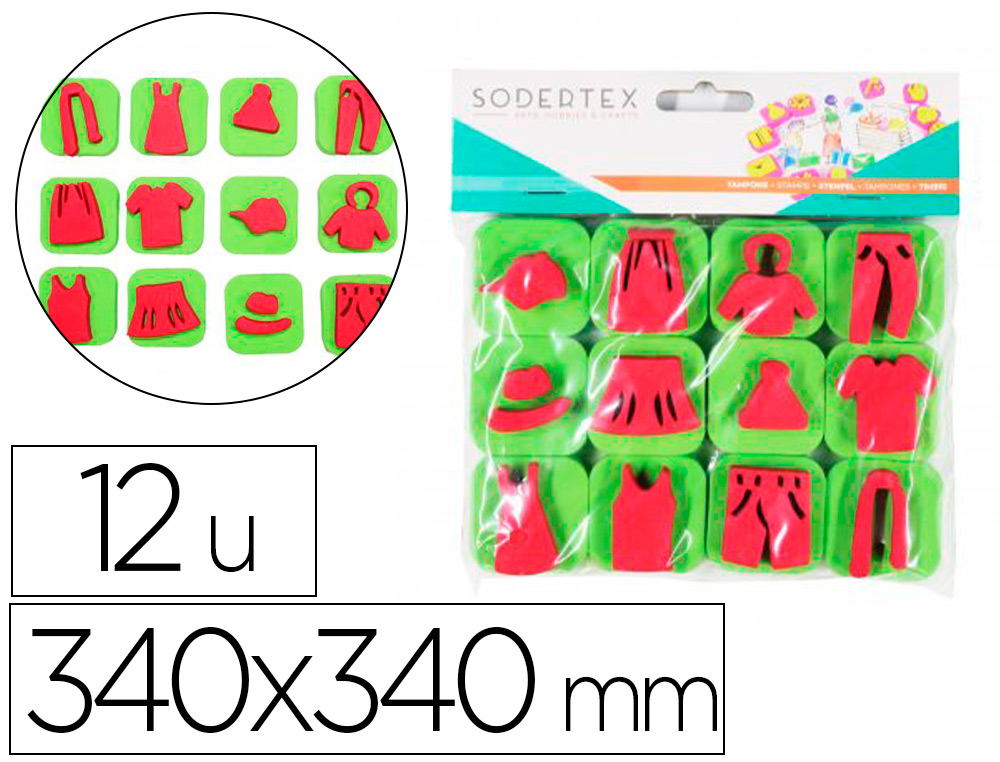 PACK DE 12 MINI TAMPONS EN MOUSSE EVA SODERTEX THEME MA  JOLIE GARDEROBE DIAM. 340MM