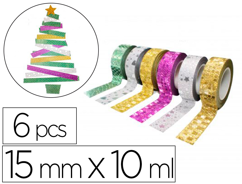RUBANS ADHESIFS SODERTEX THEME GLITTER DECO 15 MM X 10 ML 6 PCS