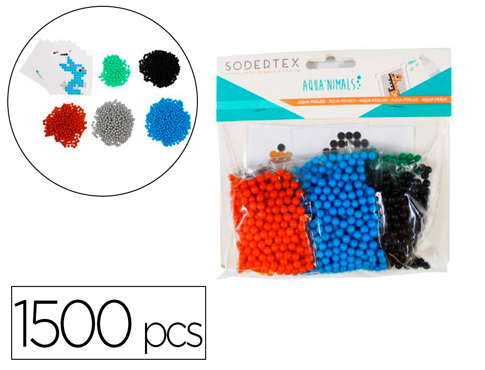 PERLES SODERTEX AQUA'NIMALS + 10 MODELES 3X3MM 1500 PCS 5   COLORIS ASSORTIS