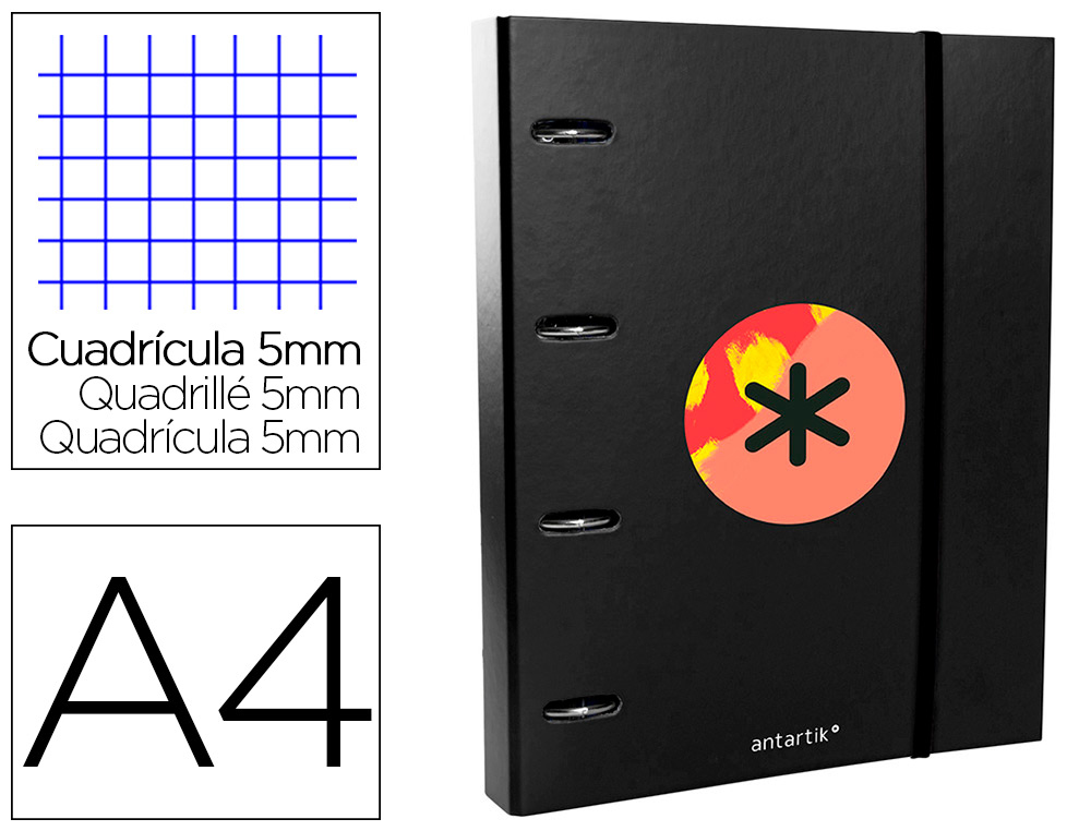 CLASSEUR ANTARTIK TRENDING TOPIC 2020 4 ANNEAUX RONDS    40MM FEUILLET MOBILE A4 5X5MM COLORIS NOIR