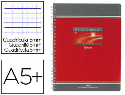 CAHIER TEXTES PIQU CONQURANT SEPT COUVERTURE OFFSET A5+ 17X22CM 124 PAGES 70G QUADRILLAGE 5X5