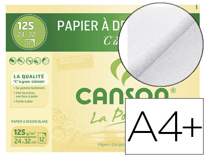 PAPIER DESSIN CANSON C À GRAIN CRAYON ENCRE GOUACHE FEUTRE 125G A4+ POCHETTE 12F