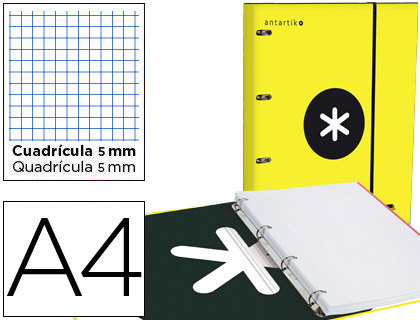 CLASSEUR ANTARTIK 4 ANNEAUX RONDS 40MM A4 CARTON REMBORDE FEUILLETS MOBILES Q5X5 COLORISJAUNE