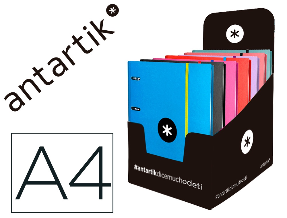 CLASSEUR ANTARTIK 4 ANNEAUX RONDS 40MM A4 CARTON REMBORDE FEUILLETS MOBILES Q5X5 COLORISASSORTIS
