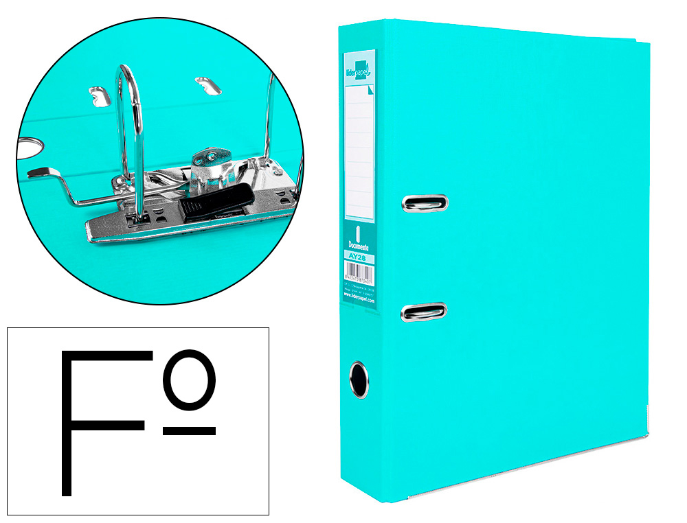 CLASSEUR LEVIER LIDERPAPEL DOCUMENTA A4+ CARTON REMBORDE DOS 75MM RADO METALLIQUE      COLORIS VERT CLAIR