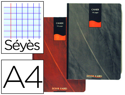 CAHIER BROCH ROUGE PAPIER COUVERTURE PELLICULE LAVABLE A4 21X29,7CM PAPIER 90G 192 PAGES SYS