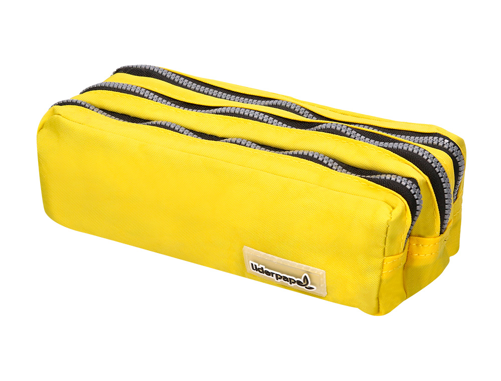 TROUSSE SCOLAIRE LIDERPAPEL LARGE RECTANGULAIRE 3 COMPARTIMENTS 185X80X70MM COLORIS JAUNE