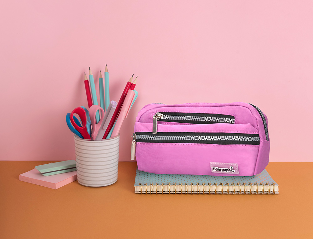 TROUSSE SCOLAIRE LIDERPAPEL LARGE OVALE 3 COMPARTIMENTS 195X40X100MM COLORIS VIOLE T