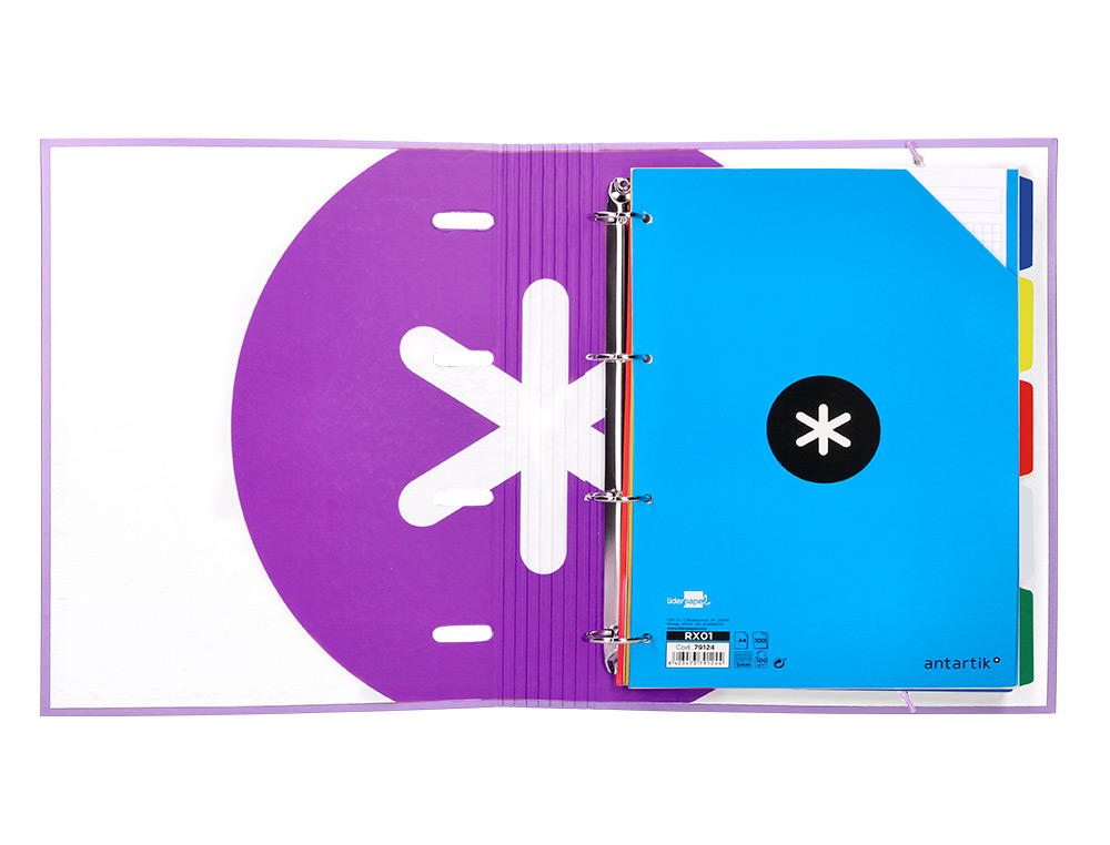 CLASSEUR ANTARTIK 4 ANNEAUX RONDS 40MM A4 CARTON REMBORD FEUILLETS MOBILES Q5X5 COLORISLAVANDE