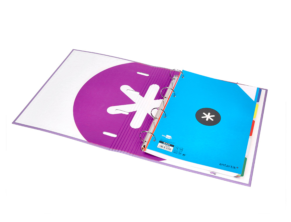 CLASSEUR ANTARTIK 4 ANNEAUX RONDS 40MM A4 CARTON REMBORD FEUILLETS MOBILES Q5X5 COLORISLAVANDE