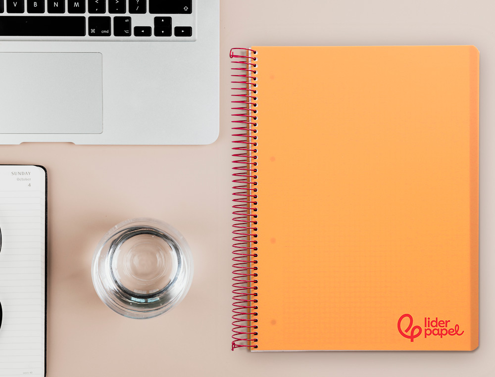 CAHIER SPIRALE LIDERPAPEL A4 MICRO WONDER 240 PAGES 90G    5X5MM 4 TROUS 5 BANDES        COULEURS ORANGE