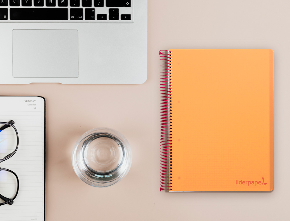 CAHIER SPIRALE LIDERPAPEL A5 MICRO WONDER 240 PAGES 90G    5X5MM 6 TROUS 5 BANDES        COULEURS ORANGE