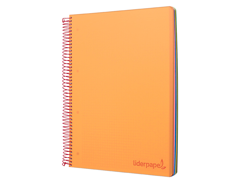 CAHIER SPIRALE LIDERPAPEL A5 MICRO WONDER 240 PAGES 90G    5X5MM 6 TROUS 5 BANDES        COULEURS ORANGE