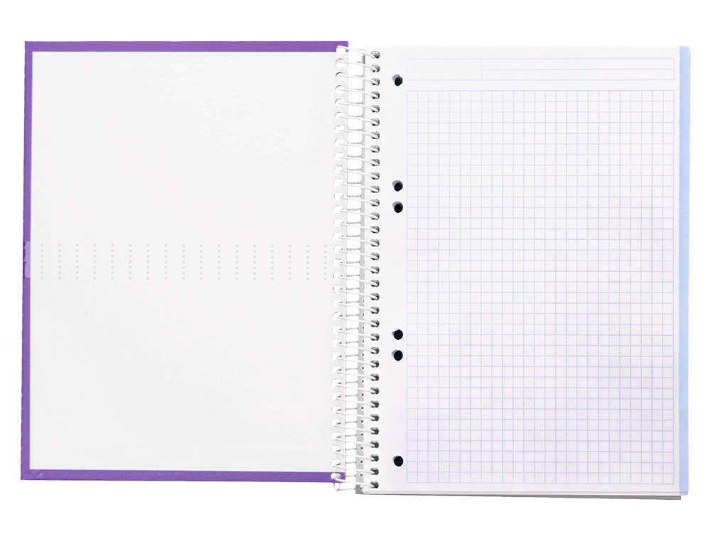 CAHIER SPIRALE LIDERPAPEL CRAFTY COUVERTURE CONTRECOLLE A5 240P 90G/M2 5X5MM MICROPERFOR 6 TROUS COLORIS VIOLET