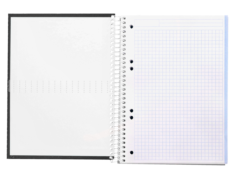 CAHIER SPIRALE LIDERPAPEL CRAFTY COUVERTURE CONTRECOLLÉE A5 240P 90G/M2 5X5MM MICROPERFORÉ 6 TROUS COLORIS NOIR