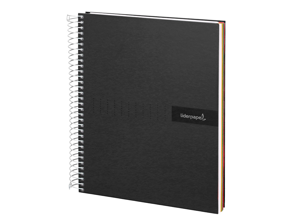 CAHIER SPIRALE LIDERPAPEL CRAFTY COUVERTURE CONTRECOLLÉE A5 240P 90G/M2 5X5MM MICROPERFORÉ 6 TROUS COLORIS NOIR
