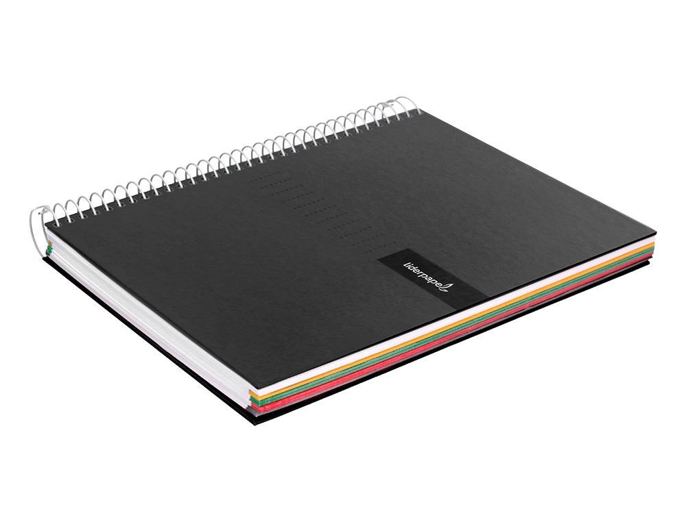 CAHIER SPIRALE LIDERPAPEL CRAFTY COUVERTURE CONTRECOLLÉE A5 240P 90G/M2 5X5MM MICROPERFORÉ 6 TROUS COLORIS NOIR
