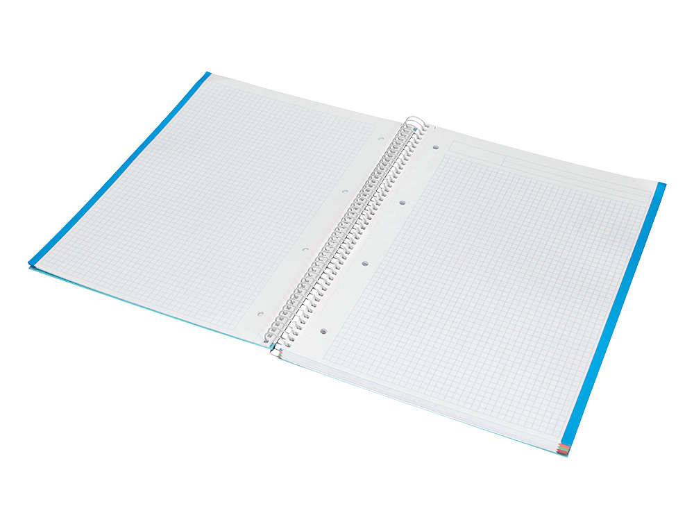 CAHIER SPIRALE LIDERPAPEL JOLLY COUVERTURE CONTRECOLLÉE A4 280P 75G/M2 5X5MM MICROPERFORÉ 4 TROUS COLORIS BLEU CIEL
