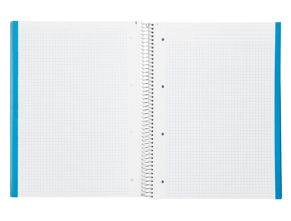 CAHIER SPIRALE LIDERPAPEL JOLLY COUVERTURE CONTRECOLLÉE A4 280P 75G/M2 5X5MM MICROPERFORÉ 4 TROUS COLORIS BLEU CIEL