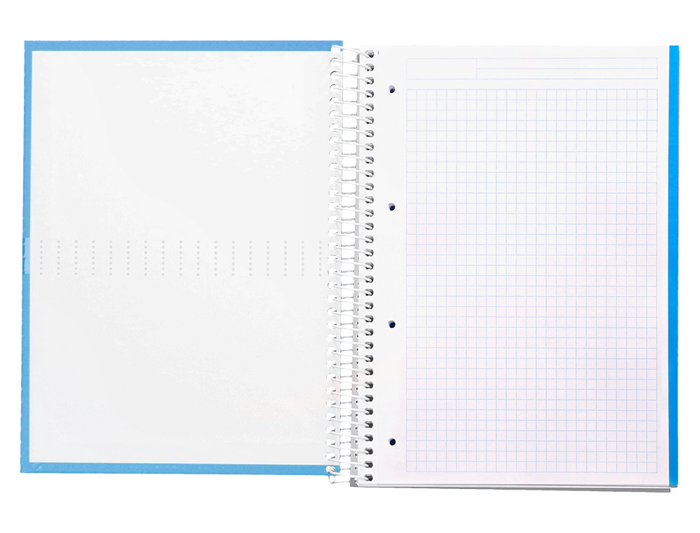 CAHIER SPIRALE LIDERPAPEL CRAFTY COUVERTURE CONTRECOLLE A4 240P 90G/M2 5X5MM MICROPERFOR 4 TROUS COLORIS BLEU CIEL