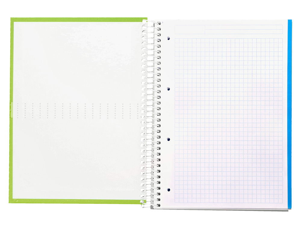 CAHIER SPIRALE LIDERPAPEL CRAFTY COUVERTURE CONTRECOLLÉE A4 240P 90G/M2 5X5MM MICROPERFORÉ 4 TROUS COLORIS VERT
