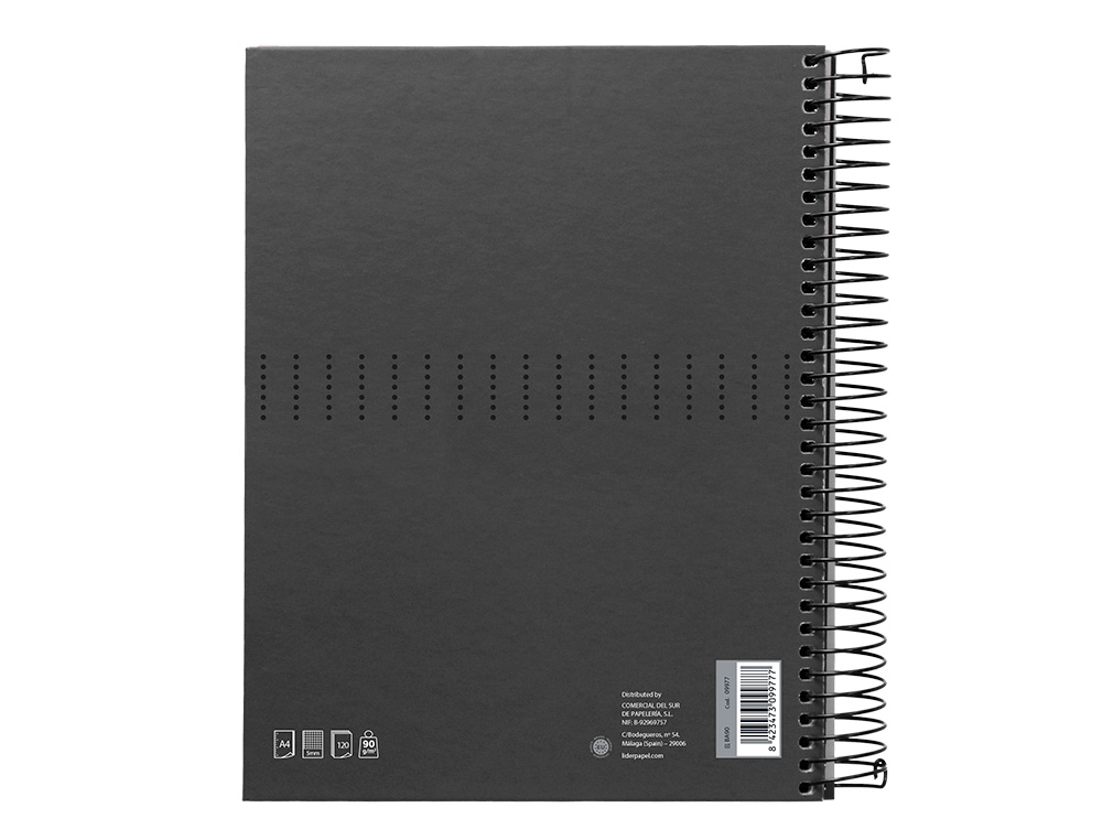 CAHIER SPIRALE LIDERPAPEL CRAFTY COUVERTURE CONTRECOLLE A4 240P 90G/M2 5X5MM MICROPERFOR4 TROUS COLORIS NOIR
