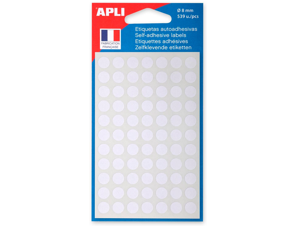 PASTILLE ADHÉSIVE APLI AGIPA DIAMÈTRE 8MM PERMANENTE COLORIS BLANC POCHETTE 539 UNITÉS