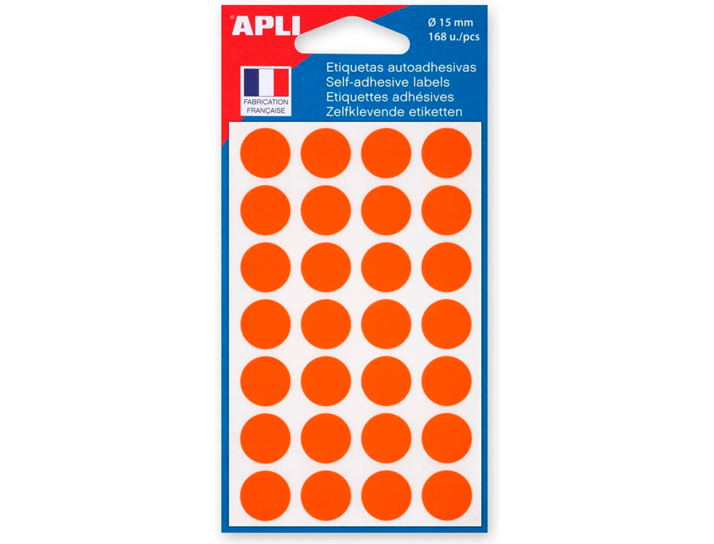PASTILLE ADHSIVE APLI AGIPA DIAMTRE 15MM PERMANENTE COLORIS ORANGE POCHETTE 168 UNITS