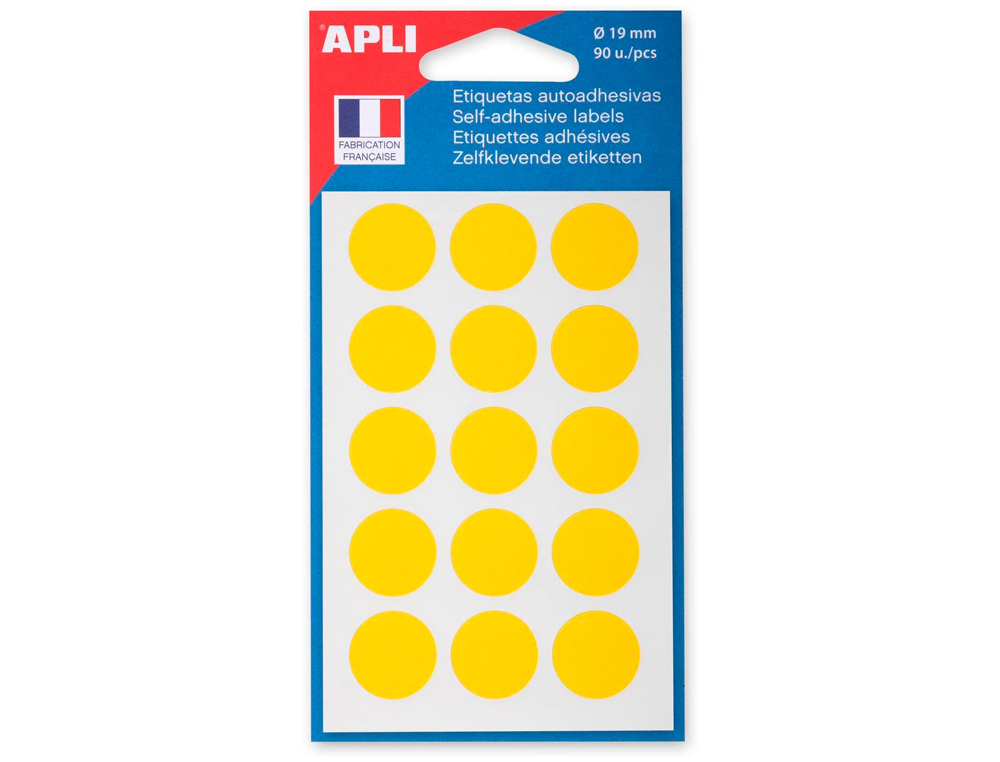 PASTILLE ADHSIVE APLI AGIPA DIAMTRE 19MM PERMANENTE COLORIS JAUNE POCHETTE 90 UNITS