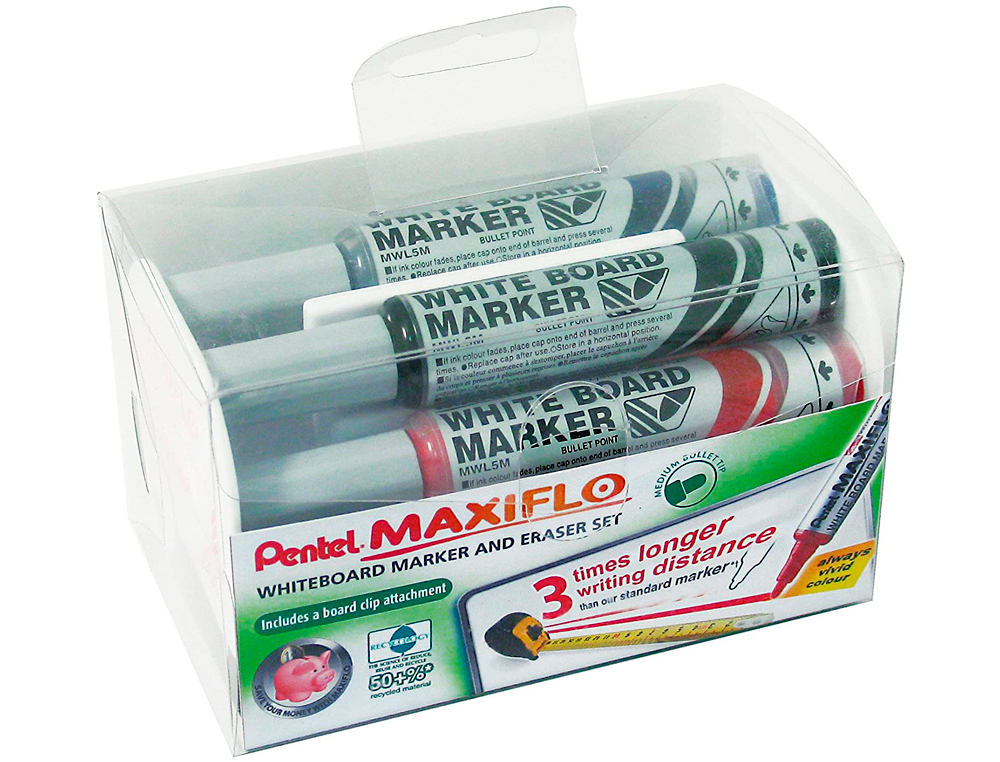BROSSE MAGNTIQUE PENTEL POINTE MOYENNE TRAC 1.6MM INCLUS 4 MARQUEURS MAXIFLO COLORIS ASSORTIS NOIR BLEU ROUGE VERT