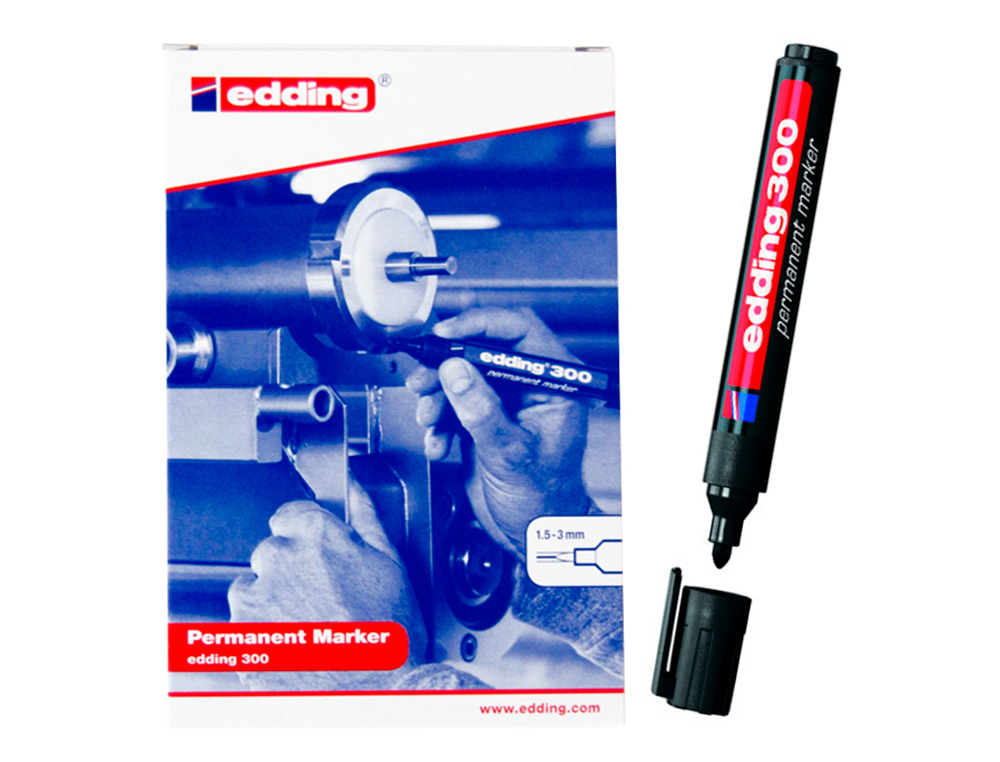 MARQUEUR EDDING PERMANENT E300 POINTE OGIVE TRAC 1.5/3MM CORPS PLASTIQUE COLORIS NOIR
