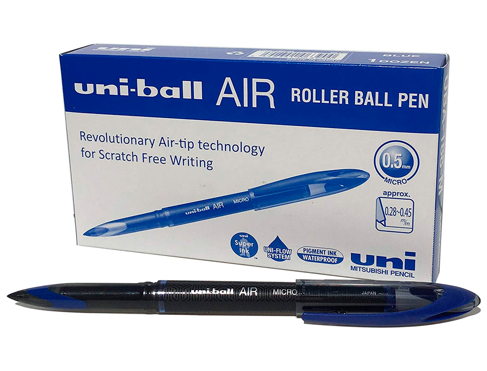 ROLLER UNIBALL AIR ENCRE LIQUIDE RSISTANTE POINTE MOYENNE TRAC 0.5MM COLORIS BLEU