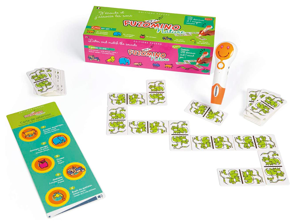 COFFRET DE JEUX DITIONS FUZEAU FUZOMINO NATURE 28 DOMINOS 1 CRAYON SONORE 1 CABLE USB 5 JEUX DIFFRENTS
