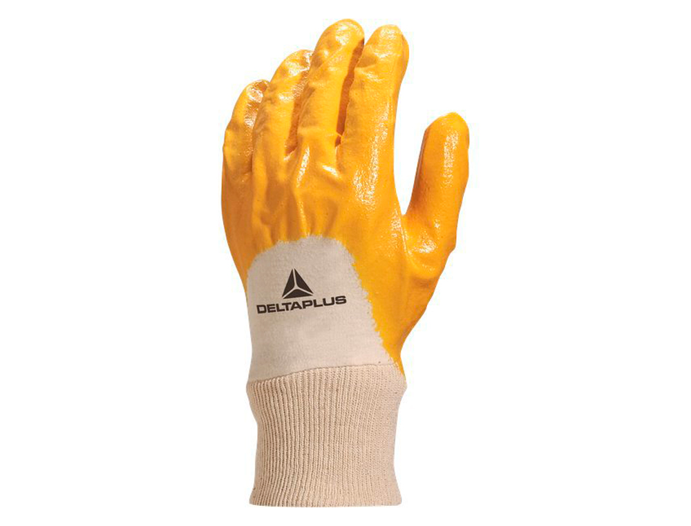 GANT NITRILE LÉGER DELTAPLUS SUPPORT JERSEY COTON DOS AÉRÉ POIGNET TRICOT ÉLASTIQUE COLORIS JAUNE TAILLE 7 PAIRE