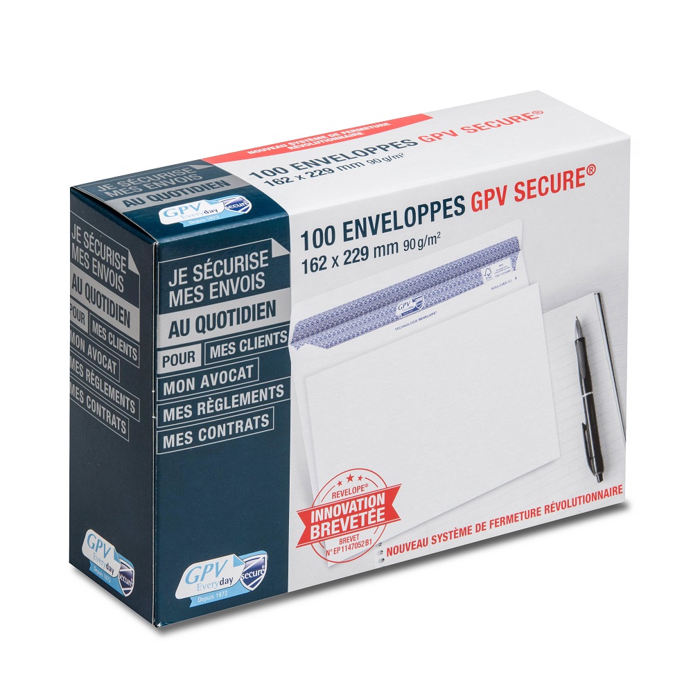 ENVELOPPE GPV C5 162X229MM 90G ADHÉSIVE FERMETURE RAPIDE SÉCURISÉE DÉFINITIVE BLANCHE BOÎTE 100 UNITÉS