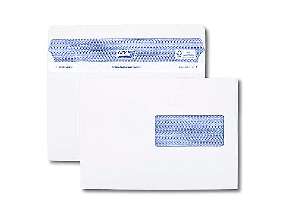ENVELOPPE GPV C5 162X229MM 90G ADHSIVE FERMETURE RAPIDE SCURISE DFINITIVE FENTRE 45X100MM BLANCHE BOTE 100 UNITS