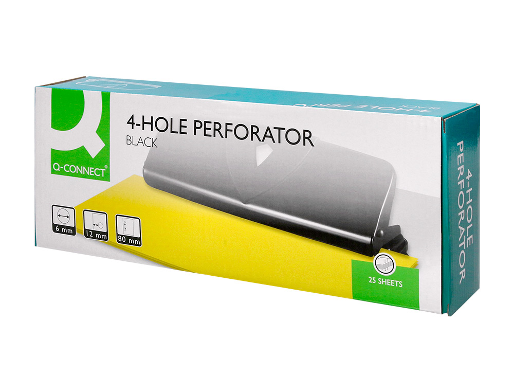 PERFORATEUR Q-CONNECT MTAL ET PLASTIQUE CAPACIT PERFORATION 16F 4 TROUS COLORIS NOIR 280X110MM