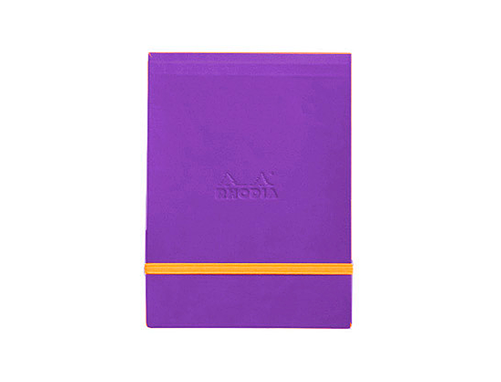 POCHETTE RHODIARAMA WEBPOCKET A6 9X14CM COUVERTURE SIMILI CUIR SAPHIR INTRIEUR IMPRIM FERMETURE LASTIQUE ORANGE