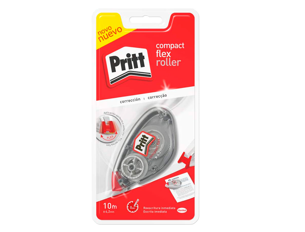 CORRECTEUR PRITT COMPACT DÉVIDOIR RUBAN 4.2MMX10M 1 LIGNE APPLICATION FRONTALE RÉÉCRITURE IMMÉDIATE PROTECTION EMBOUT