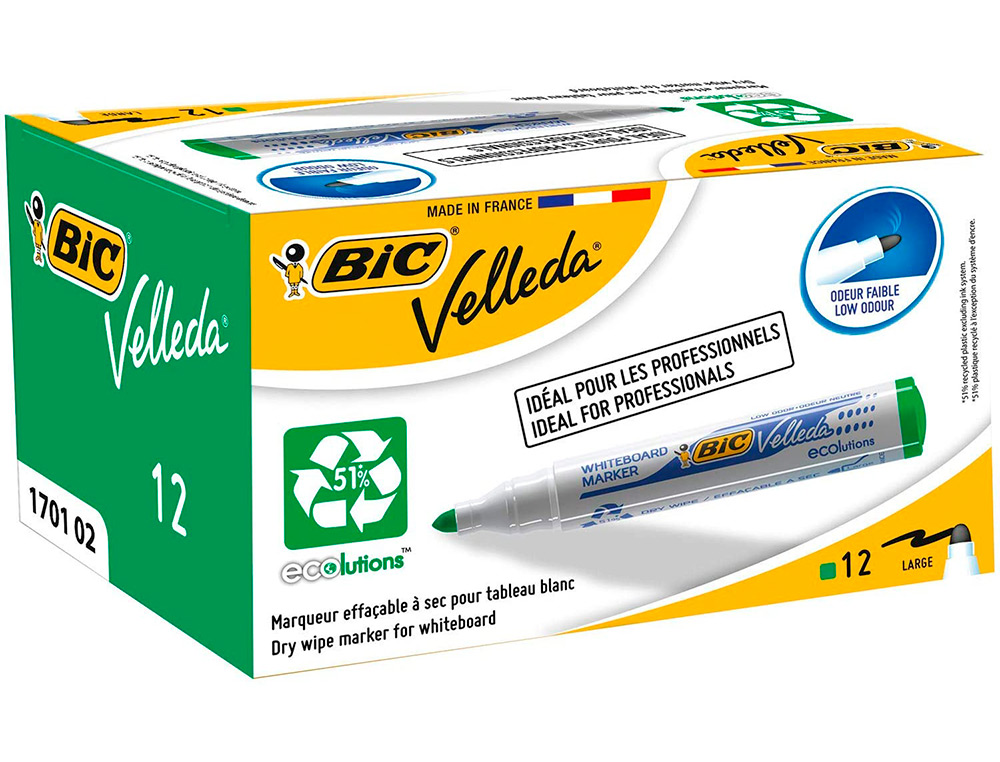 MARQUEUR BIC VELLEDA 1701 EFFAABLE POINTE OGIVE TRAC 1.5MM ENCRE BASE ALCOOL INODORE CORPS PLASTIQUE VERT