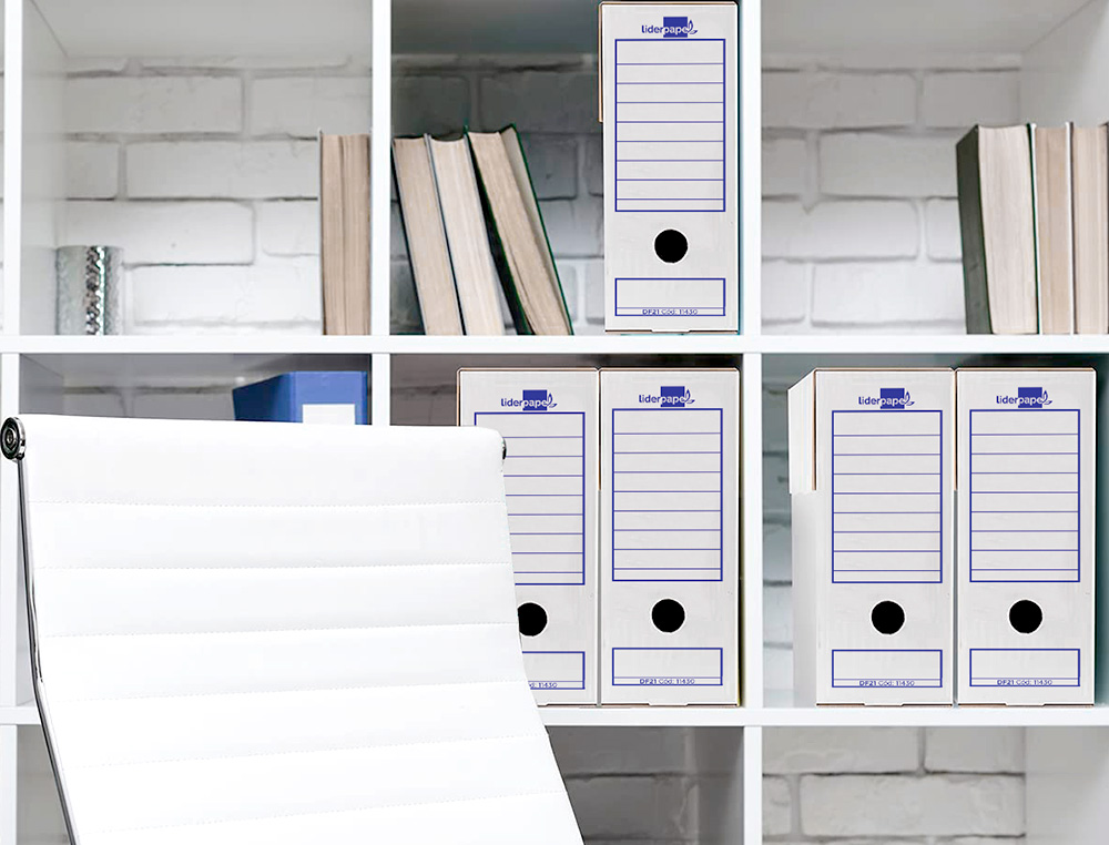 BOITE A ARCHIVES LIDERPAPEL CARTON RECYCLE 340G/M2 DOS    116MM 388X116X275MM COLORIS   BLANC