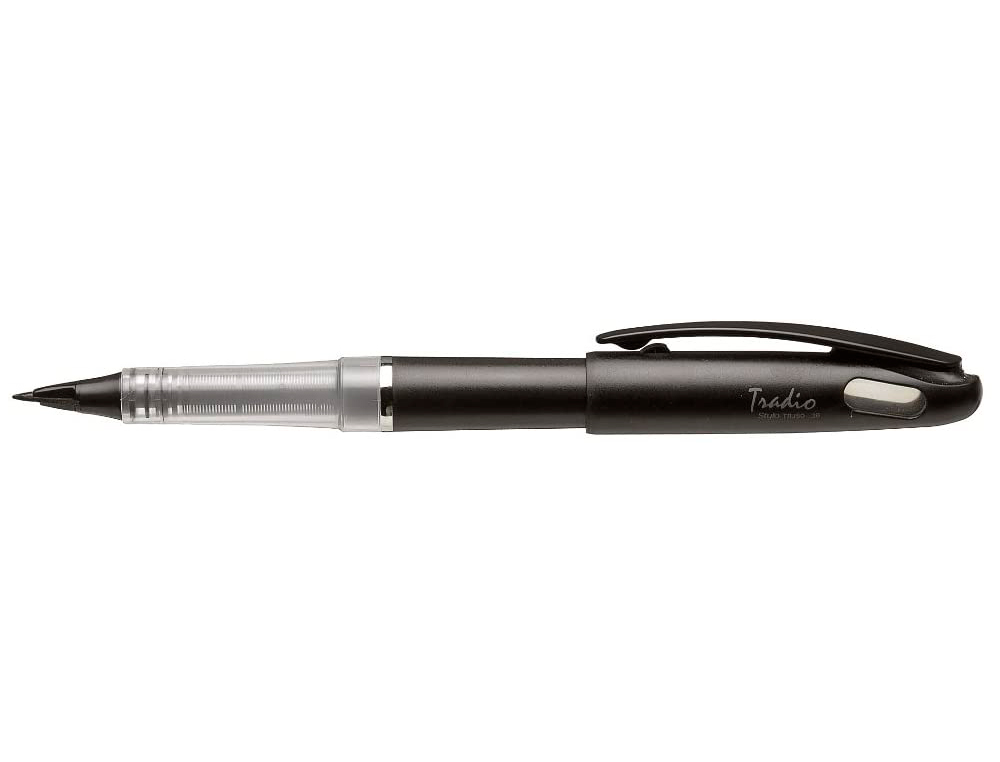 STYLO-FEUTRE PENTEL TRADIO PLUME DESSIN CRITURE POINTE POLYACTATE SOUPLE ENCRE LIQUIDE NOIRE RECHARGEABLE