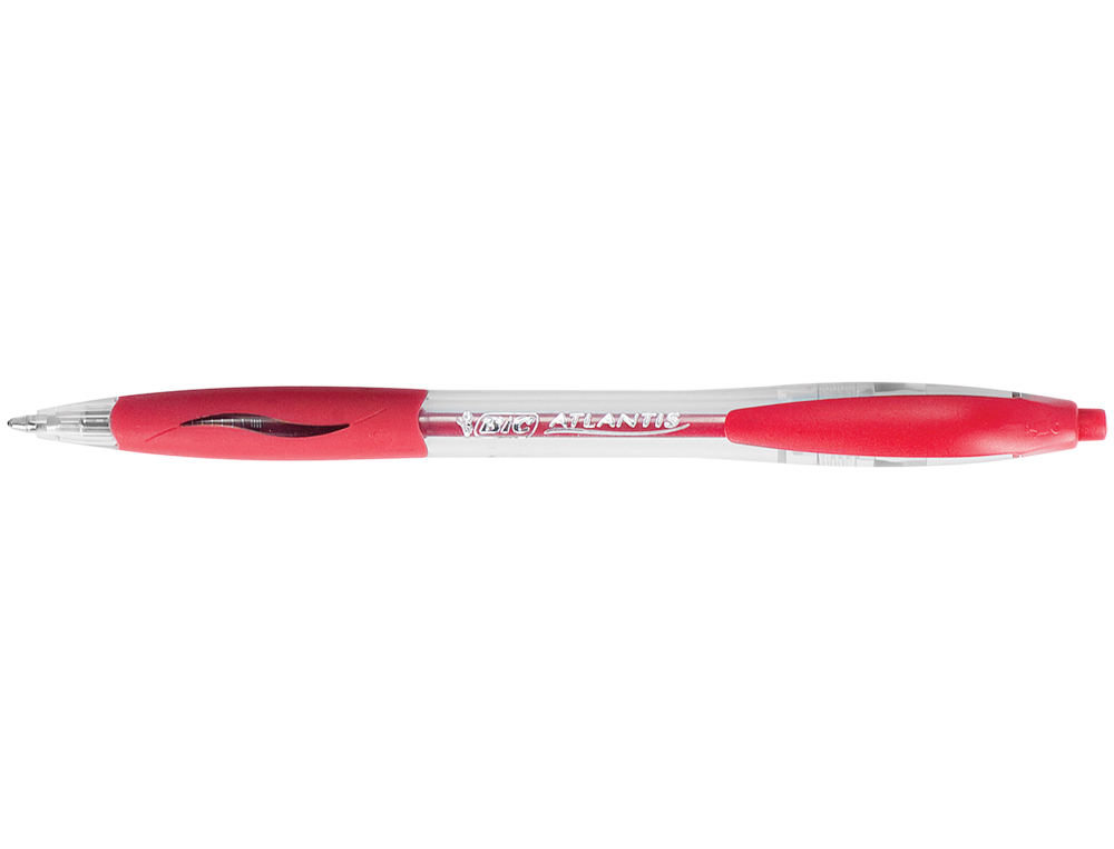 STYLO-BILLE BIC ATLANTIS CRITURE MOYENNE 0.5MM ENCRE DOUCE BILLE RCTRACTABLE CORPS CRISTAL CLIP GRIP PRHENSION ROUGE